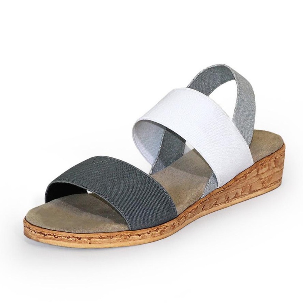 CHARLESTON SHOE CO. Beige White and Gold Sandals with Cork Platform